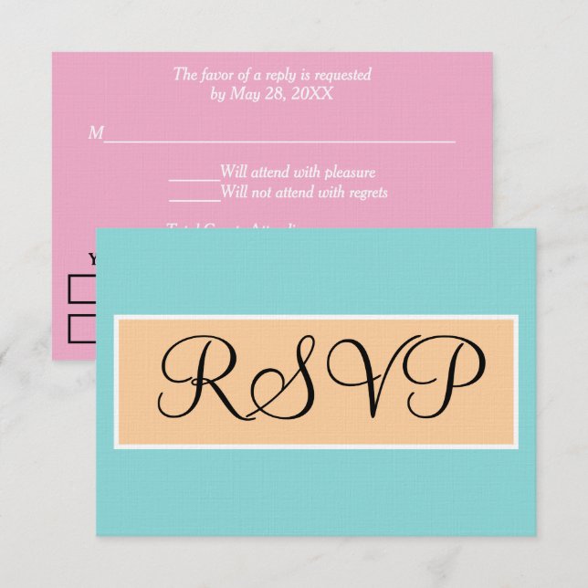 Casamento Azul Marinho Rosa RSVP (Frente/Verso)