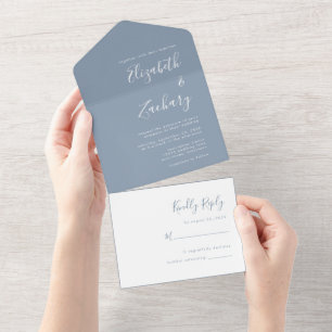 Casamento Azul Mínimo com Dusty de Script Moderno