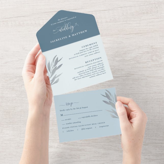 Casamento Azul Moderno com RSVP Perfurado (Tearaway)