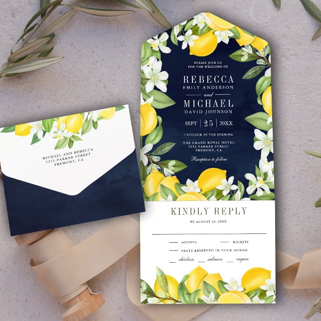 Casamento Azul Naval com Pomar de Limão Cítrico Rú (Criador carregado)