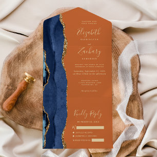 Casamento Azul Naval Laranja Queimado Ágata Dourad