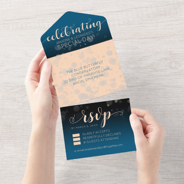 Casamento Azul Oceânico Pêssego Elegante (Aba destacável)