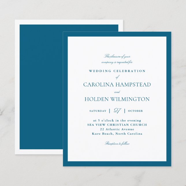 Casamento Azul Profundo Branco Minimalista Moderno (Frente/Verso)
