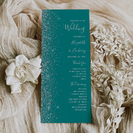 Casamento Azul Teal Prata Moderno com Brilho na Bo