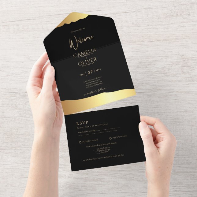 Casamento Black Tie Rotulo Dourado Elegante Evento (Tearaway)