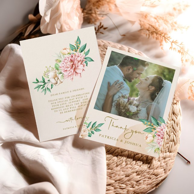 Casamento Blush Hydrangea Obrigado Cartão com foto (Criador carregado)