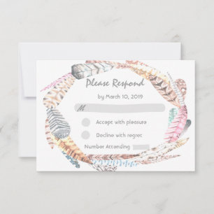 Casamento Boêmico Russo de Penas de Aquarela RSVP