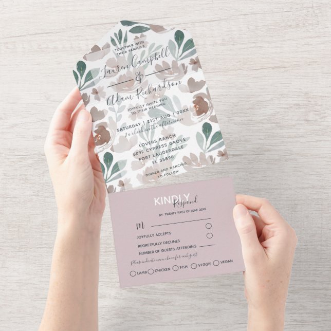 Casamento Boho Floral Bege Marrom Aquarela (Aba destacável)