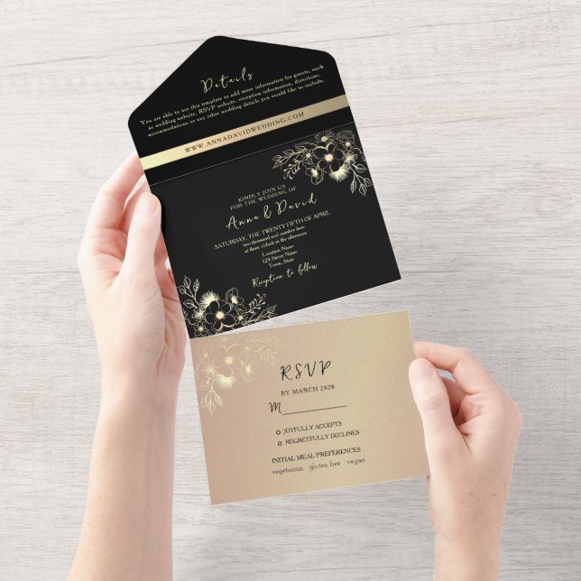 Casamento Boho Rose Gold e Preto (Aba destacável)