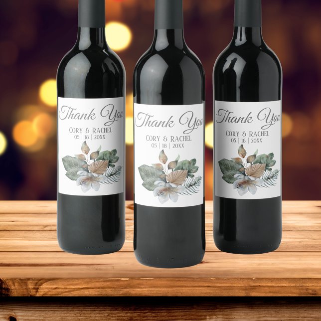 Casamento bonito do Buquê Boho Obrigado Etiqueta d (Shown on wine bottles - available also for champagne, beer and minis)