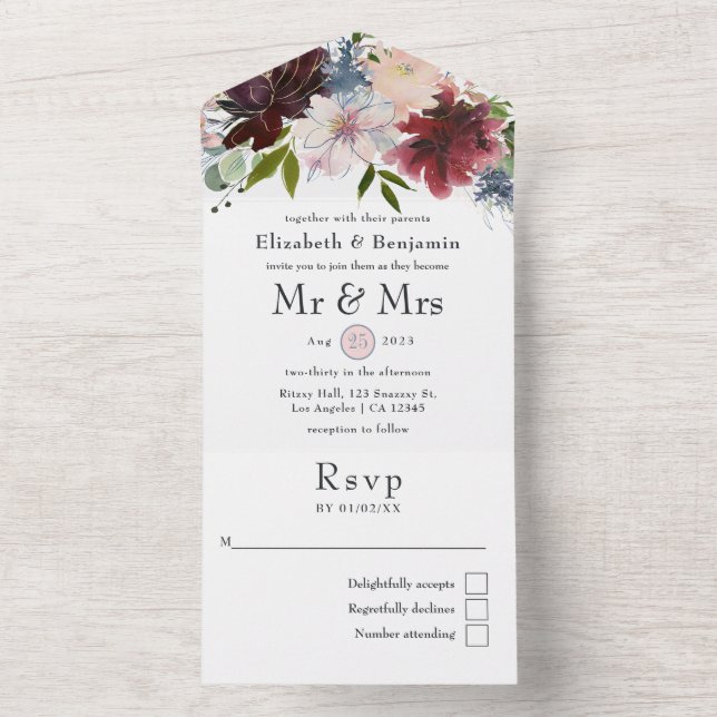 Casamento Borgonha, Blush e Marinho (Inside)