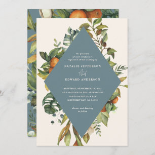 Casamento botânico cor azul-d'água de citros laran