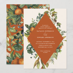 Casamento botânico cor de laranja cítrica
