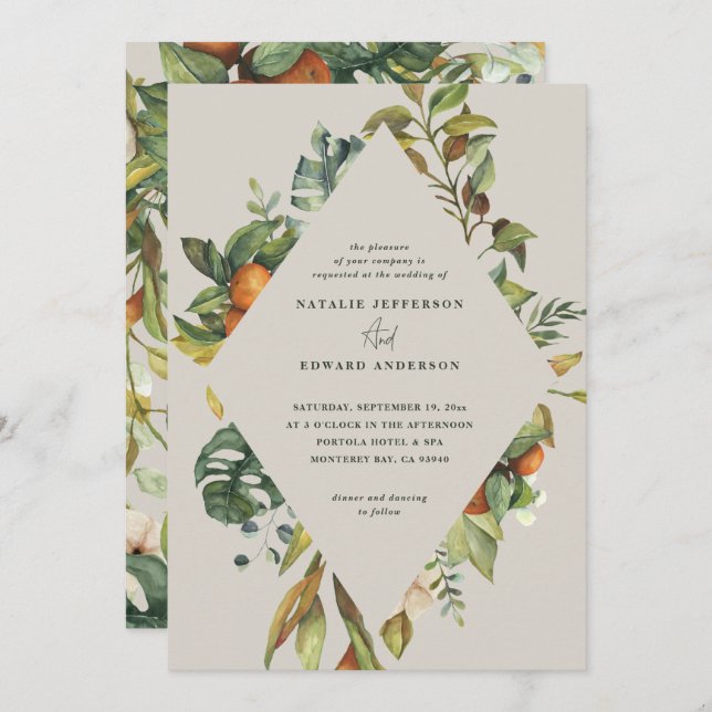 Casamento botânico cor de laranja cítrica (Frente/Verso)