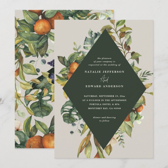 Casamento botânico cor de laranja cítrica (Frente/Verso)