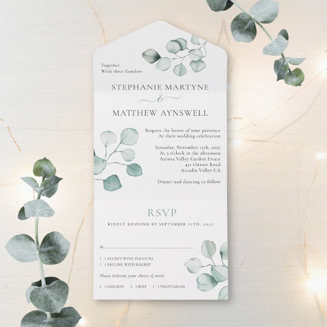 Casamento Botânico de Folhagem de Aquarela Eucalyp (Criador carregado)