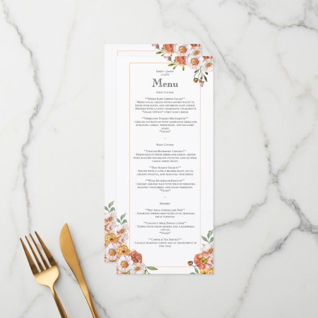 Casamento botânico de menus floral romântico suave (Frente/Verso In Situ)