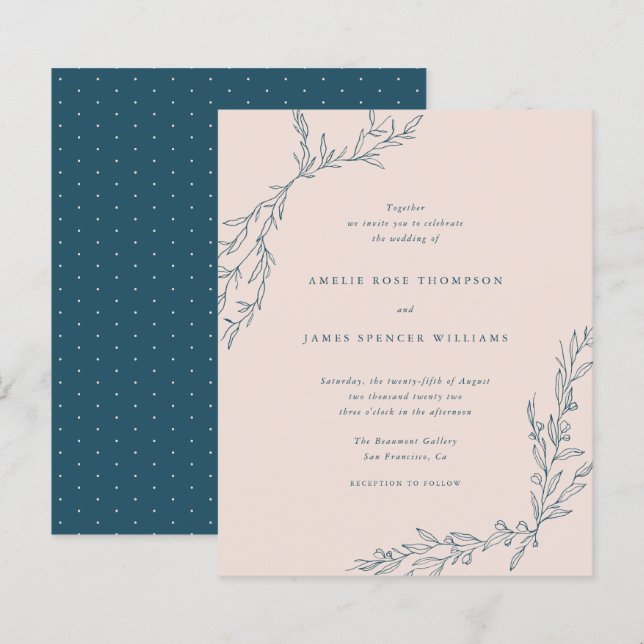 Casamento Botânico desenhado à Mão por Blush e Mar (Frente/Verso)