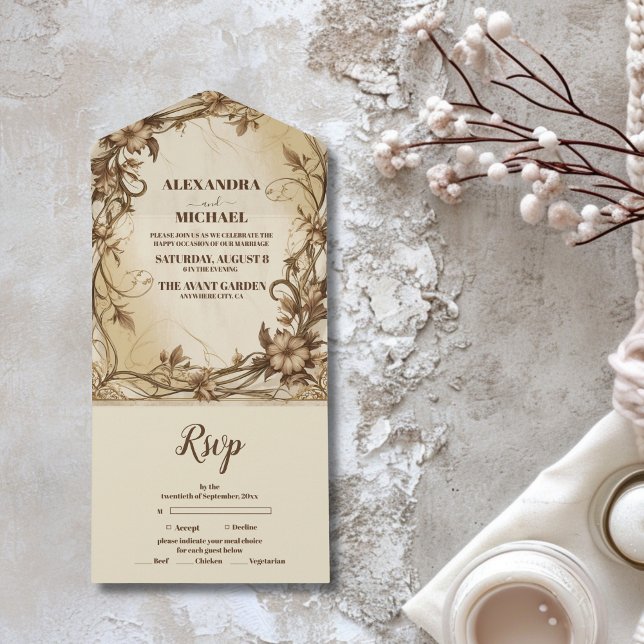 Casamento Botânico Dourado Art Nouveau (Criador carregado)