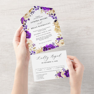 Casamento Botânico Dourado Violeta Roxo Real