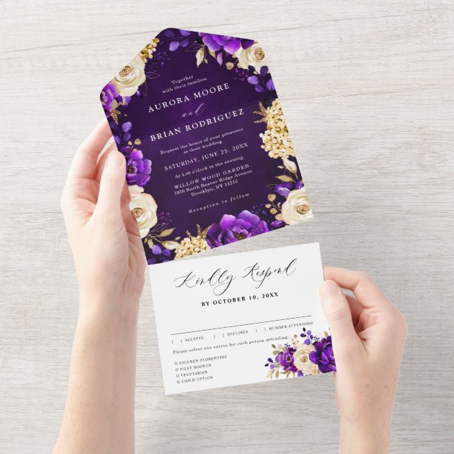 Casamento Botânico Dourado Violeta Roxo Real (Tearaway)
