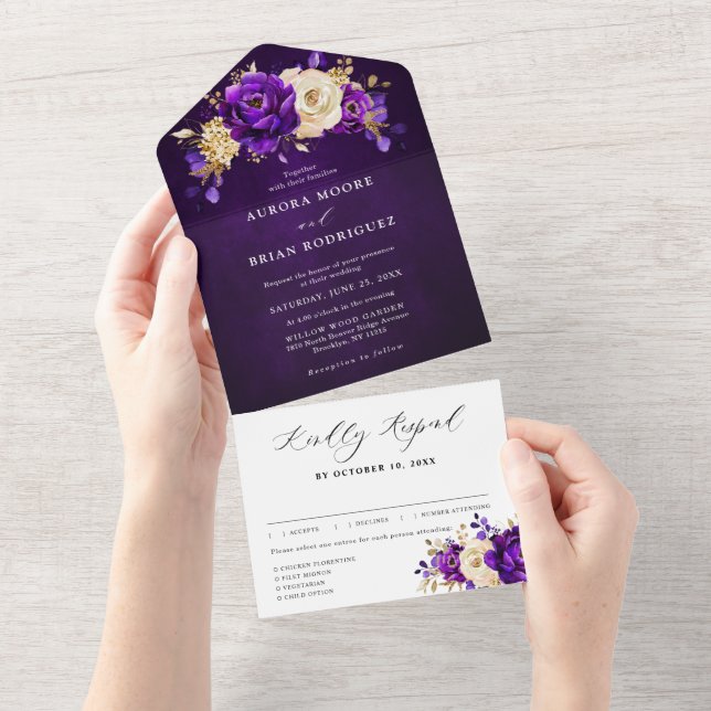 Casamento Botânico Dourado Violeta Roxo Real (Tearaway)