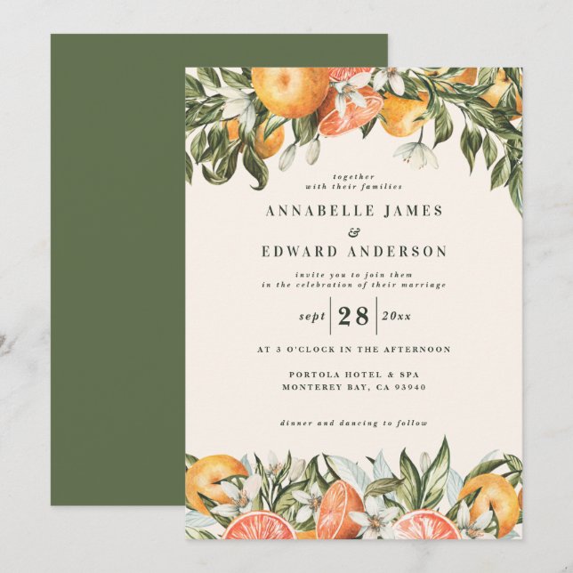 Casamento botânico e moderno cor de laranja cítric (Frente/Verso)