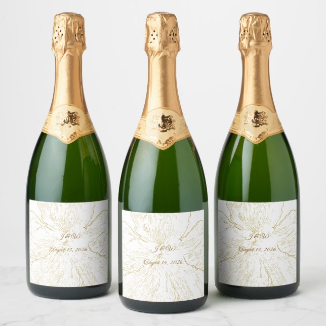Casamento Botânico em Arte de Linha Floral Dourada (Garrafas)