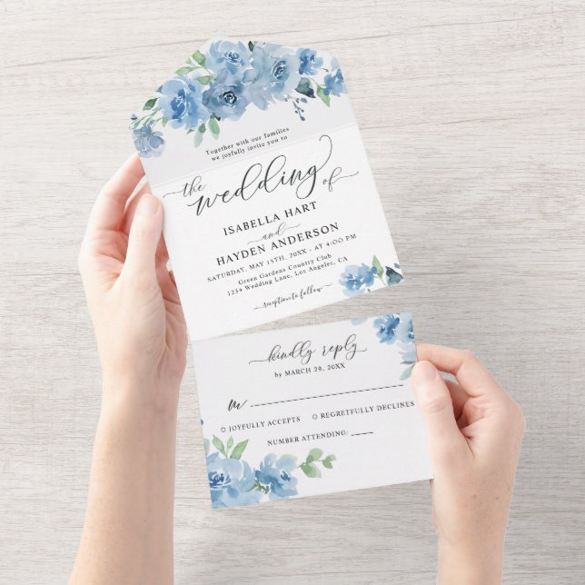 Casamento Botânico Floral Azul, Bebê Claro (Aba destacável)