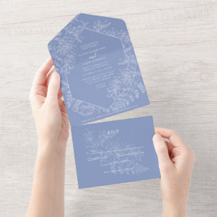 Casamento Botânico Floral Branco Azul Chic Blueber