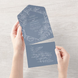Casamento Botânico Floral Branco Azul Chic Dusty