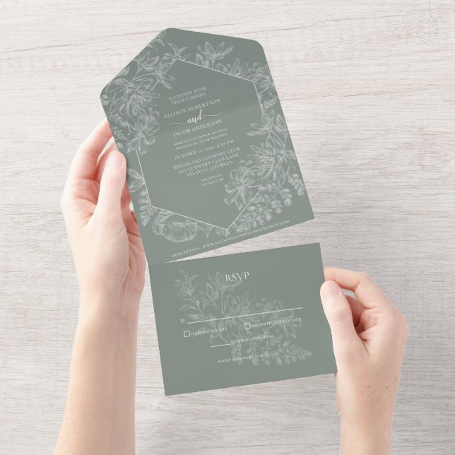 Casamento Botânico Floral Branco Verde Chic Sage (Aba destacável)