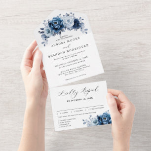 Casamento Botânico Floral de Marinho Azul Dusty