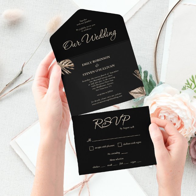 Casamento Botânico Mínimo Preto e Dourado Elegante (Criador carregado)