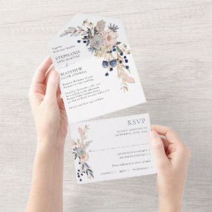 Casamento Botânico Moderno Cor-de-Rosa Azul Dusty