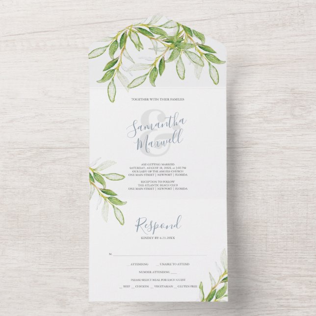 Casamento Botânico Simples Tudo Em Um Convite (Inside)
