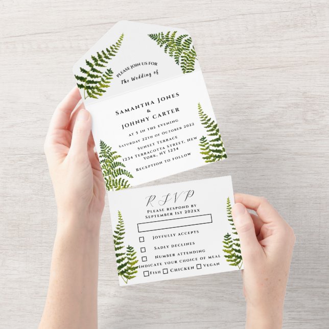 Casamento Botânico Verde Fern Watercolor Foliage (Aba destacável)