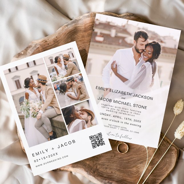 Casamento Branco com Código QR de Foto Minimalista (Criador carregado)