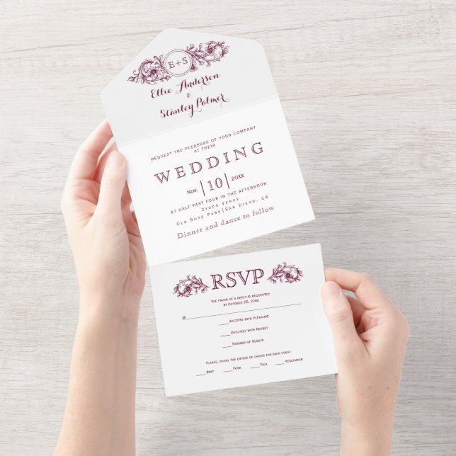 Casamento branco com iniciais de quadros florais (Aba destacável)