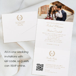 Casamento Branco Dourado QR do Monograma de Foto E