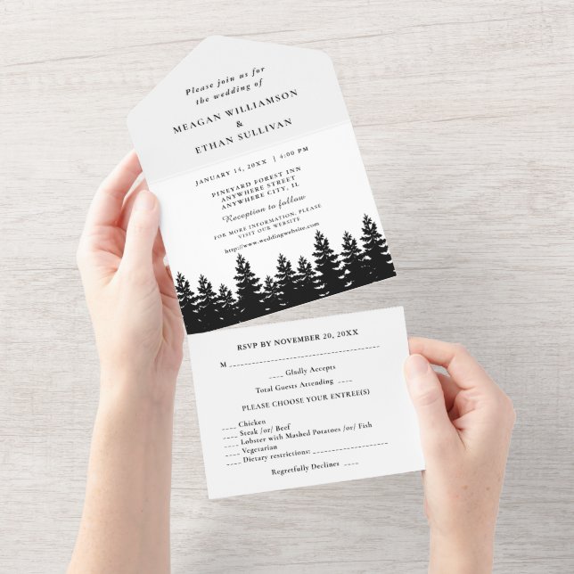 Casamento branco e preto-chic minimalista com RSVP (Aba destacável)