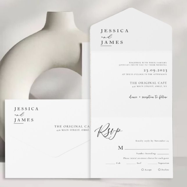 Casamento branco e preto elegante minimalista (Criador carregado)
