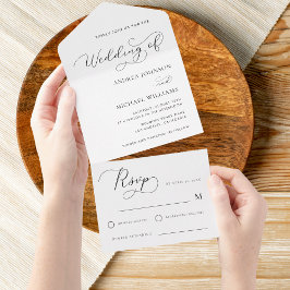 Casamento Branco Minimalista de Script Moderno Del