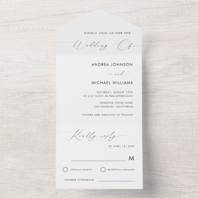 Casamento Branco Minimalista de Script Moderno Ele (Interno)