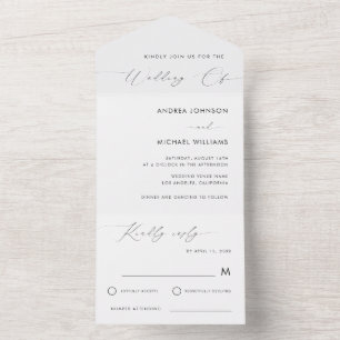 Casamento Branco Minimalista de Script Moderno Ele