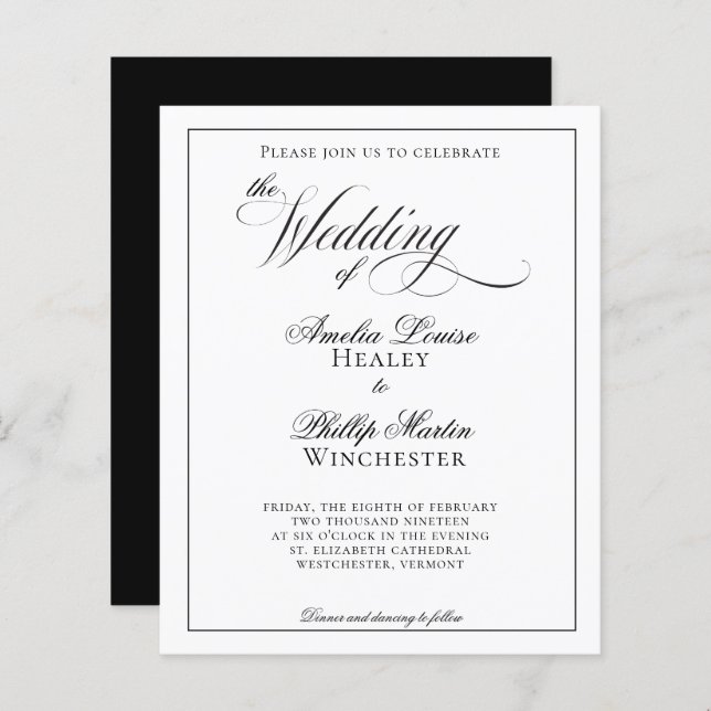 Casamento Branco Negro Elegante Moderno e Elegante (Frente/Verso)