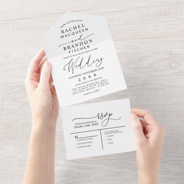 Casamento Branco Negro Elegante Moderno Minimalist (Tearaway)
