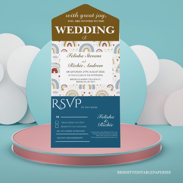 Casamento Bright Boho Terracotta Rainbows (Invite your loved ones to celebrate in style with our Bright Boho Terracotta All In One Invitation.)