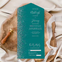 Casamento Brilho Prata Azul Teal Moderno