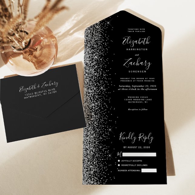 Casamento Brilho Preto Prata Moderno (Criador carregado)